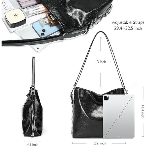 Leather Y2K Revival Large Satchel Women's Hobo Tote Convertible Slouchy Handbag - Picture 5 of 8